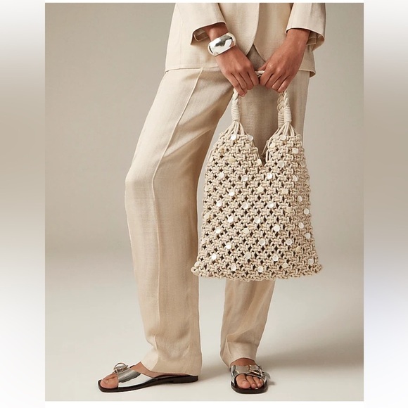NWT J. Crew Cadiz Hand Knotted Crochet Rope Tote with Paillettes off white/cream - Picture 2 of 8